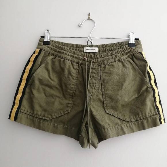 Zadig &  Voltaire Paro Linen Blend Shorts Green with Gold Side Stripe 34 or XS - Picture 3 of 16